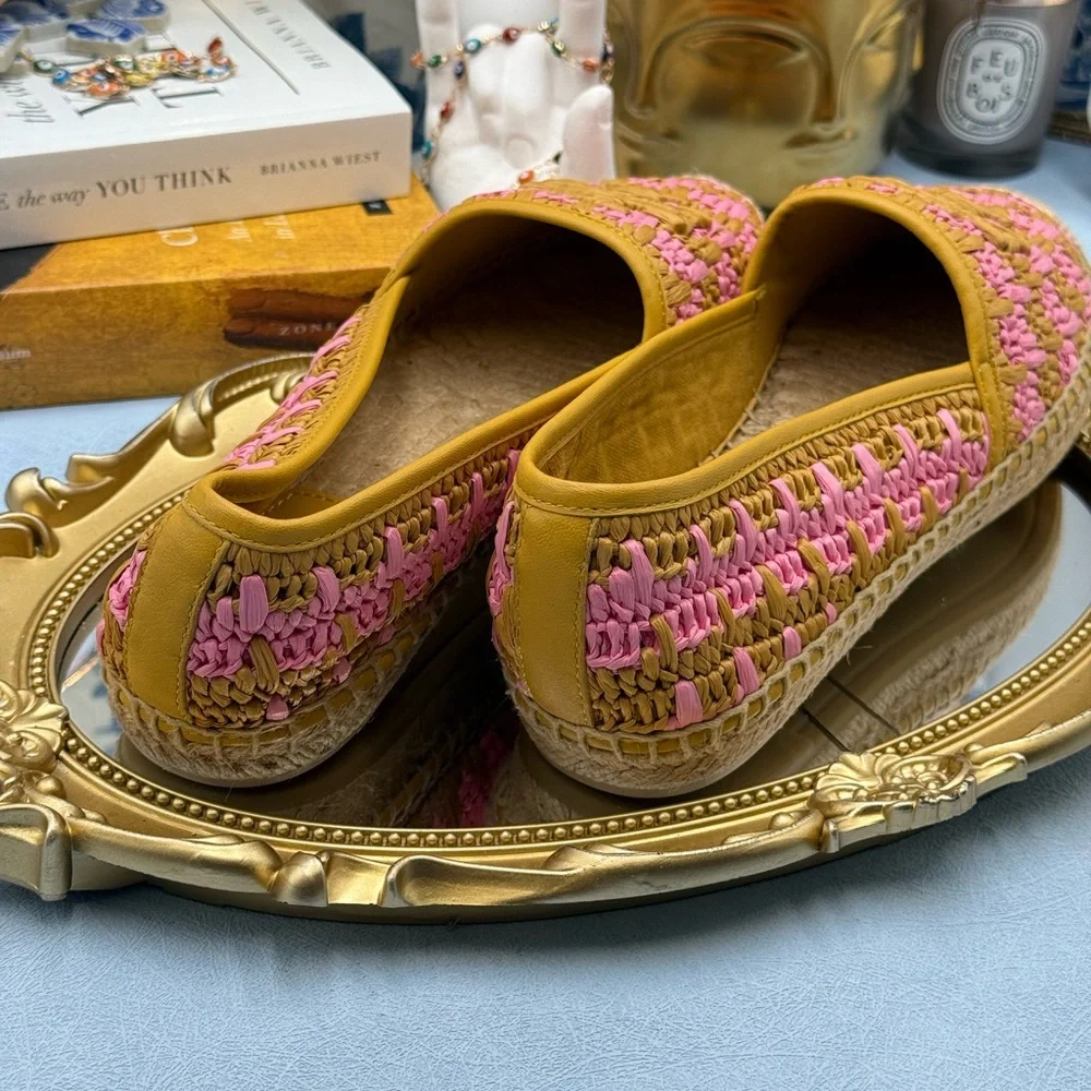 🆕 TORY BURCH 🧿 NWOB Eleanor Crochet Woven Espadrilles, Pink Carnation - Sz 7